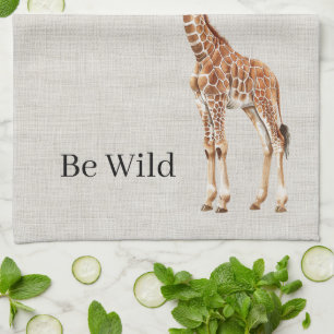 Giraffe Safari Animal Faux Linen Tea Towel
