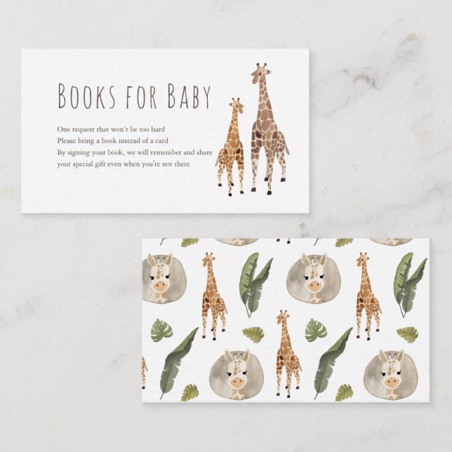 Giraffe Safari Baby Shower Books for Baby Enclosure Card (Front/Back)