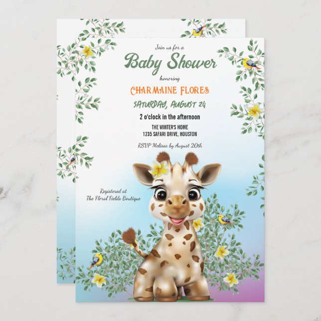 Giraffe Safari Baby Shower Invitation (Front/Back)