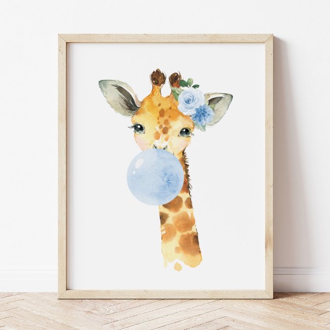 Giraffe, Safari, Blue Bubble Gum, Boy Nursery Photo Print (Creator Uploaded)