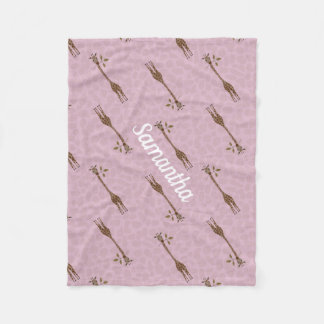 Giraffe Safari Custom Name Pink Baby Girl Fleece Blanket