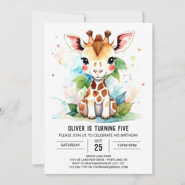 Giraffe Safari Magic Adventure Birthday invitation (Front)