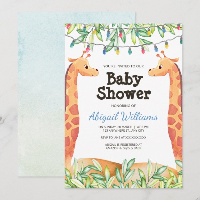 Giraffe Safari Party Baby Shower Invitation (Front/Back)