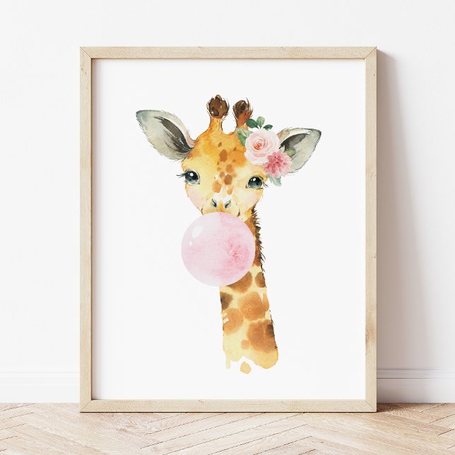 Giraffe, Safari, Pink Bubble Gum, Girl Nursery Poster (Creator Uploaded)