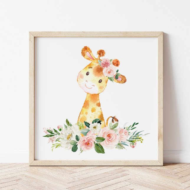 Giraffe, Safari, Pink Flowers, Girl Nursery Photo Print (Creator Uploaded)
