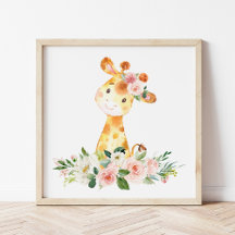 Giraffe, Safari, Pink Flowers, Girl Nursery