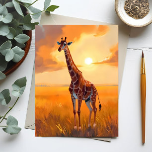 Giraffe Safari Sunset Animal Painting Postcard