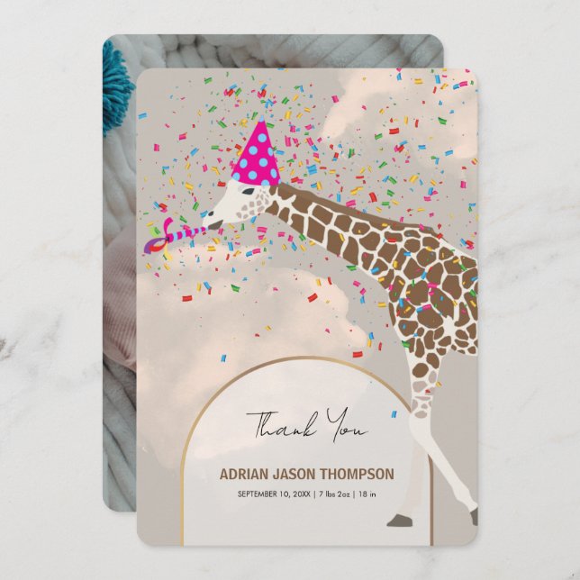 Giraffe Safari Theme Baby Photo Announcement  (Front/Back)