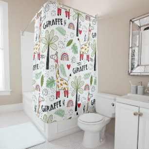 Giraffe Safari themed Palm Tree, Rainbow, doodle Shower Curtain