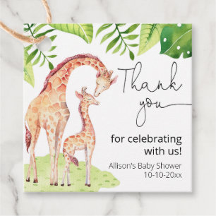 Giraffe safari tropical green leaves baby shower favour tags