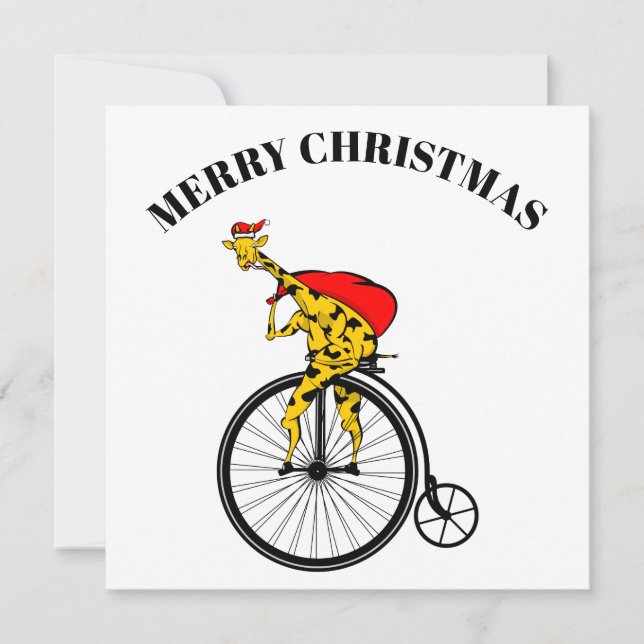 Giraffe Santa Claus Christmas Holiday Card (Front)