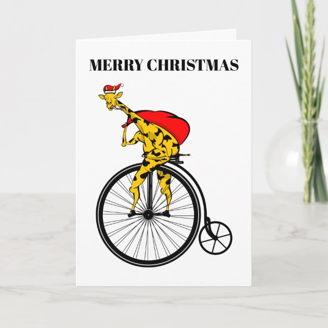 Giraffe Santa Claus Christmas Holiday Card (Front)