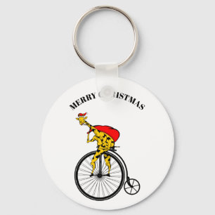 Giraffe Santa Claus Christmas Key Ring