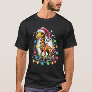 Giraffe Santa Hat Christmas Lights Xmas  T-Shirt