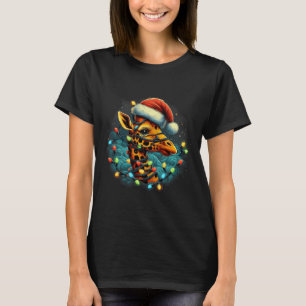 Giraffe Santa Xmas Lighting Starry Night Giraffe C T-Shirt
