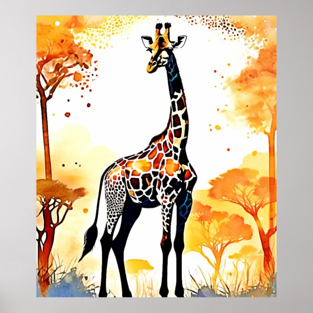 Giraffe Savannah Art Poster (Front)
