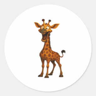 Giraffe Scare Funny Animal Motif Oversized T-Shirt Classic Round Sticker