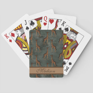 Giraffe Script Personalised Hunter Green Bronze Playing Cards