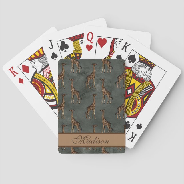 Giraffe Script Personalised Hunter Green Bronze Playing Cards (Back)