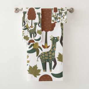 Giraffe seamless pattern colourful floral patter bath towel set