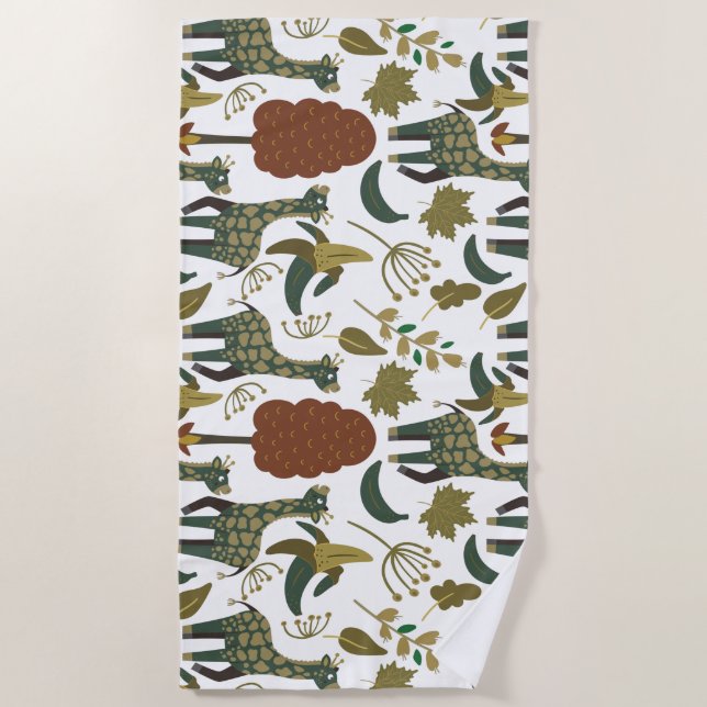 Giraffe seamless pattern | colourful floral patter beach towel (Front)