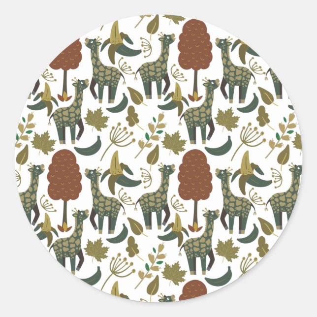 Giraffe seamless pattern | colourful floral patter classic round sticker (Front)