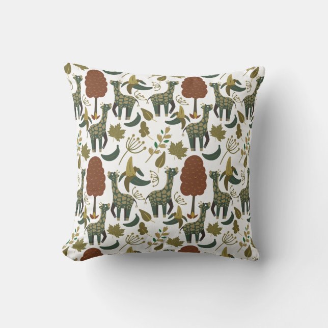 Giraffe seamless pattern | colourful floral patter cushion (Front)