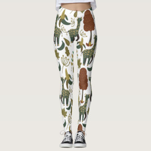 Giraffe seamless pattern colourful floral patter leggings