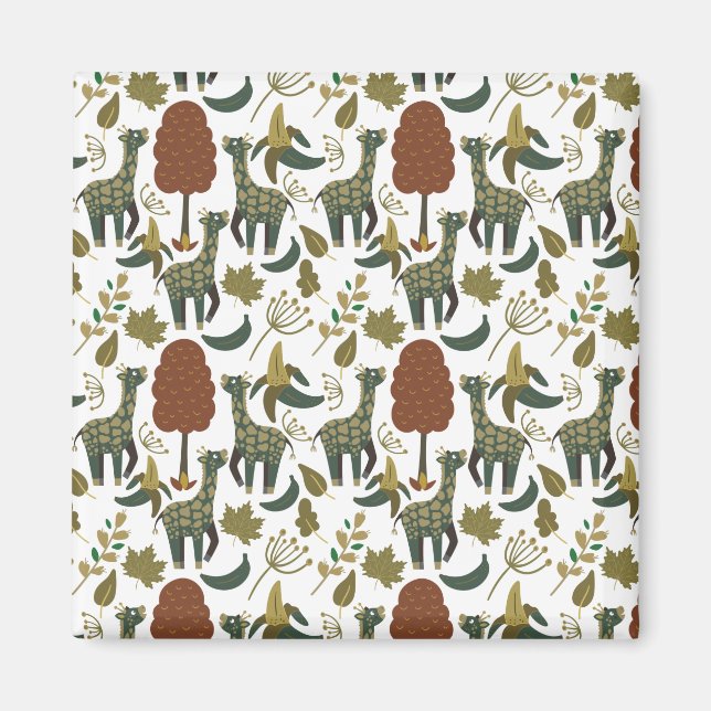 Giraffe seamless pattern | colourful floral patter magnet (Front)