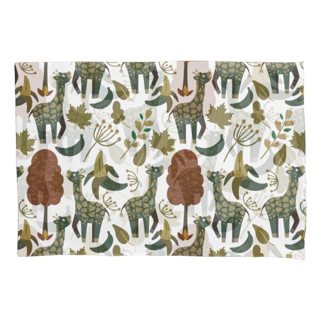 Giraffe seamless pattern | colourful floral patter pillowcase (Front-Left)
