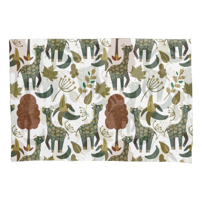 Giraffe seamless pattern | colourful floral patter pillowcase (Front-Left)