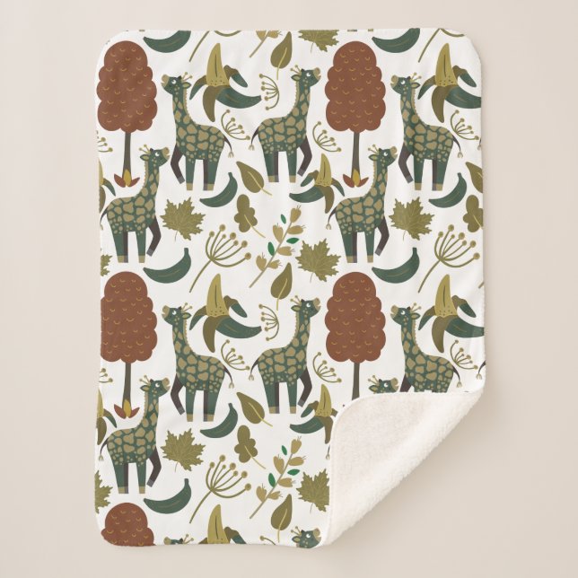 Giraffe seamless pattern | colourful floral patter sherpa blanket (Front)