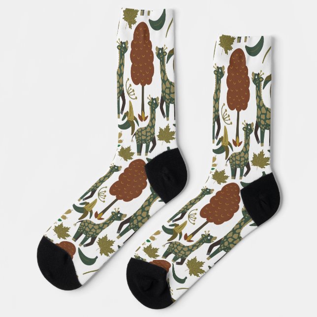 Giraffe seamless pattern | colourful floral patter socks (Left)