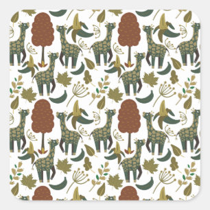 Giraffe seamless pattern colourful floral patter square sticker
