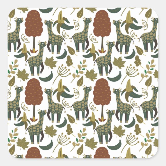 Giraffe seamless pattern | colourful floral patter square sticker (Front)