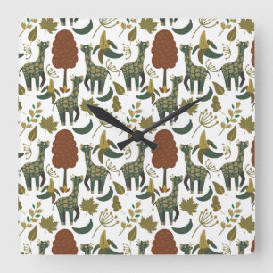 Giraffe seamless pattern colourful floral patter square wall clock