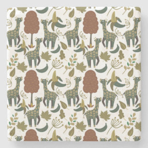 Giraffe seamless pattern   colourful floral patter stone coaster