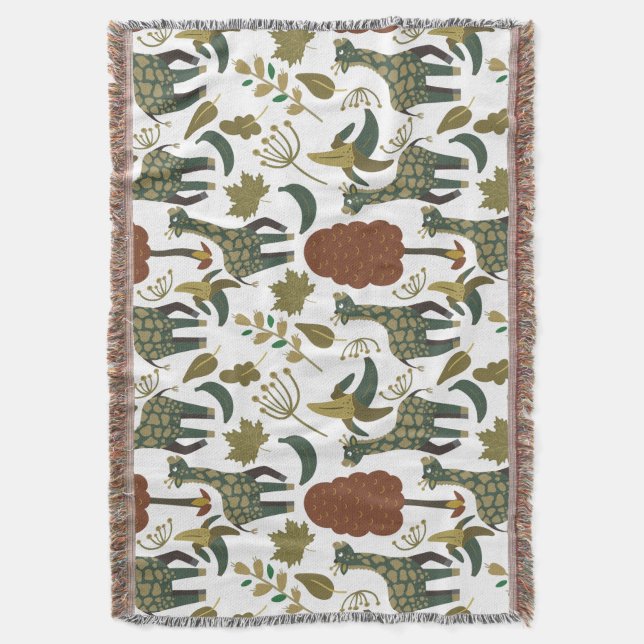 Giraffe seamless pattern | colourful floral patter throw blanket (Front Vertical)