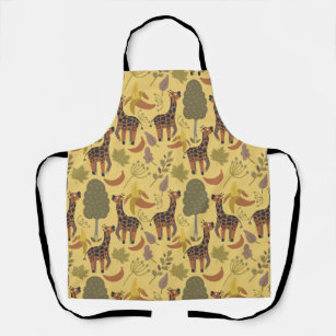 Giraffe seamless pattern yellow background apron