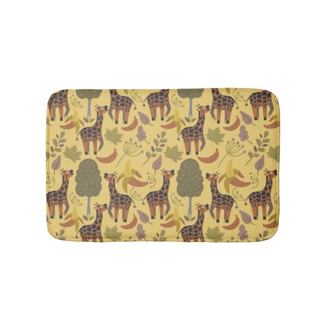Giraffe seamless pattern yellow background bath mat (Front)