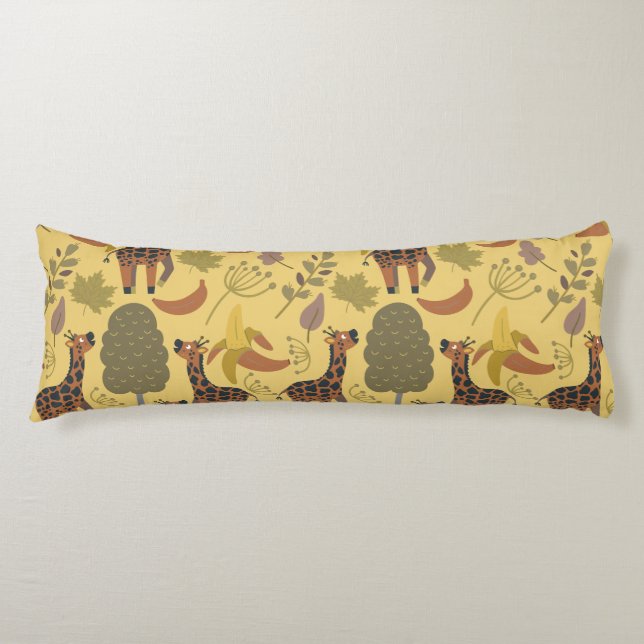 Giraffe seamless pattern yellow background body cushion (Front)