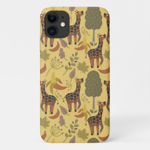 Giraffe seamless pattern yellow background iPhone 11 case