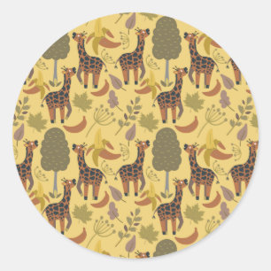 Giraffe seamless pattern yellow background classic round sticker