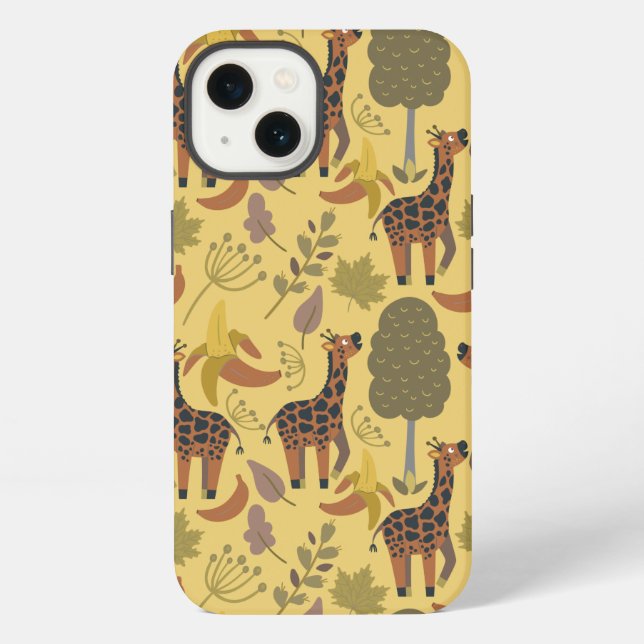 Giraffe seamless pattern yellow background iPhone case (Back)