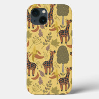 Giraffe seamless pattern yellow background