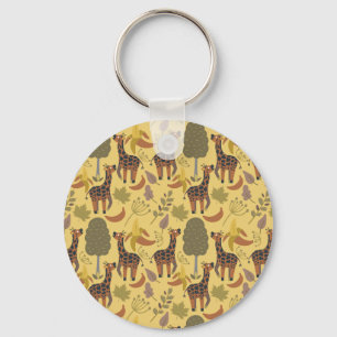 Giraffe seamless pattern yellow background key ring