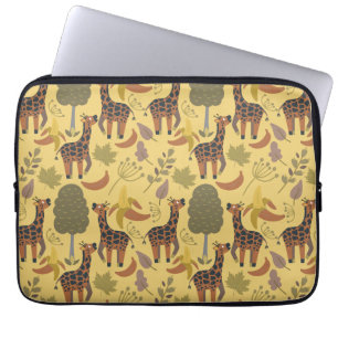 Giraffe seamless pattern yellow background laptop sleeve