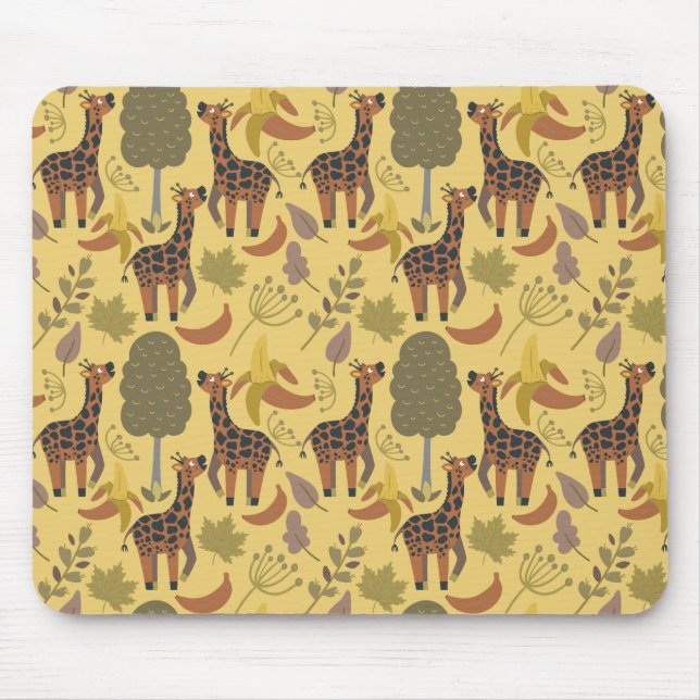 Giraffe seamless pattern yellow background mouse pad (Front)
