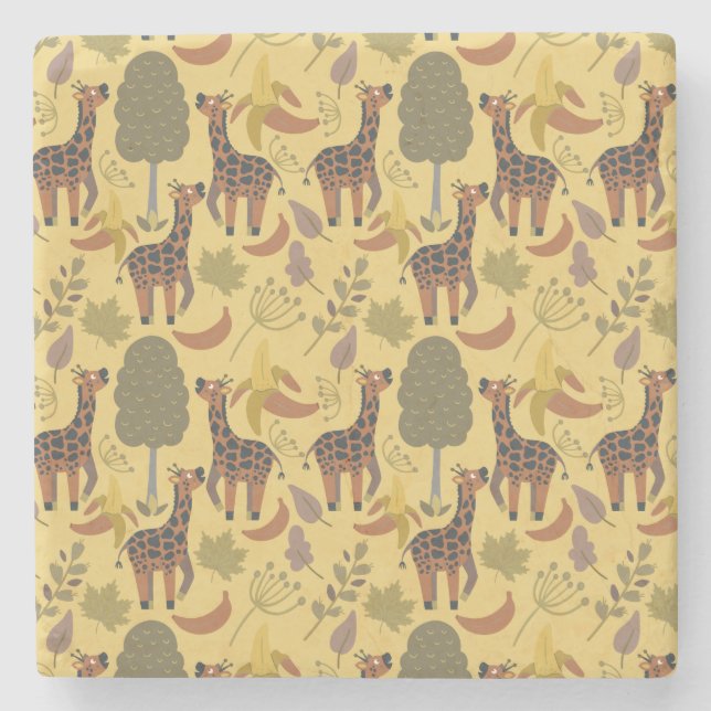 Giraffe seamless pattern yellow background stone coaster (Front)