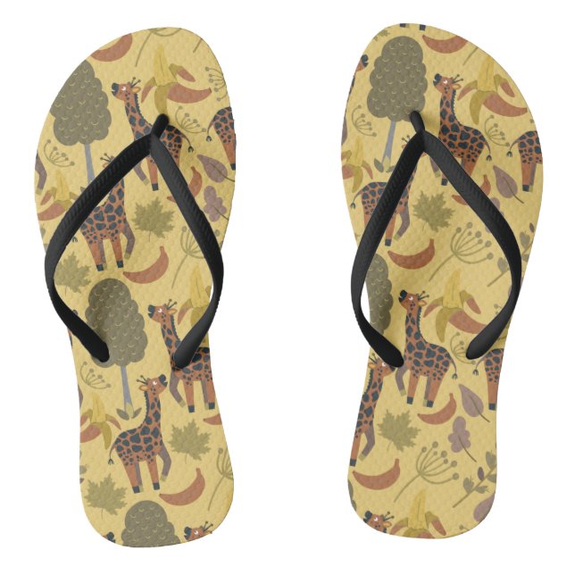 Giraffe seamless pattern yellow background thongs (Footbed)